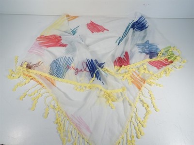 Desigual Triangle Scarf Wrap Shawl Multi-Color Print Yellow Crochet Fringe 62''