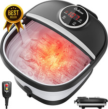 Collapsible Foot Spa Bath w Heat Bubbles Temp Control Timer Foot Massager Black
