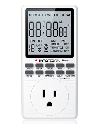 Outlet Timer, NEARPOW Multifunctional Programmable Timer with Countdown White 
