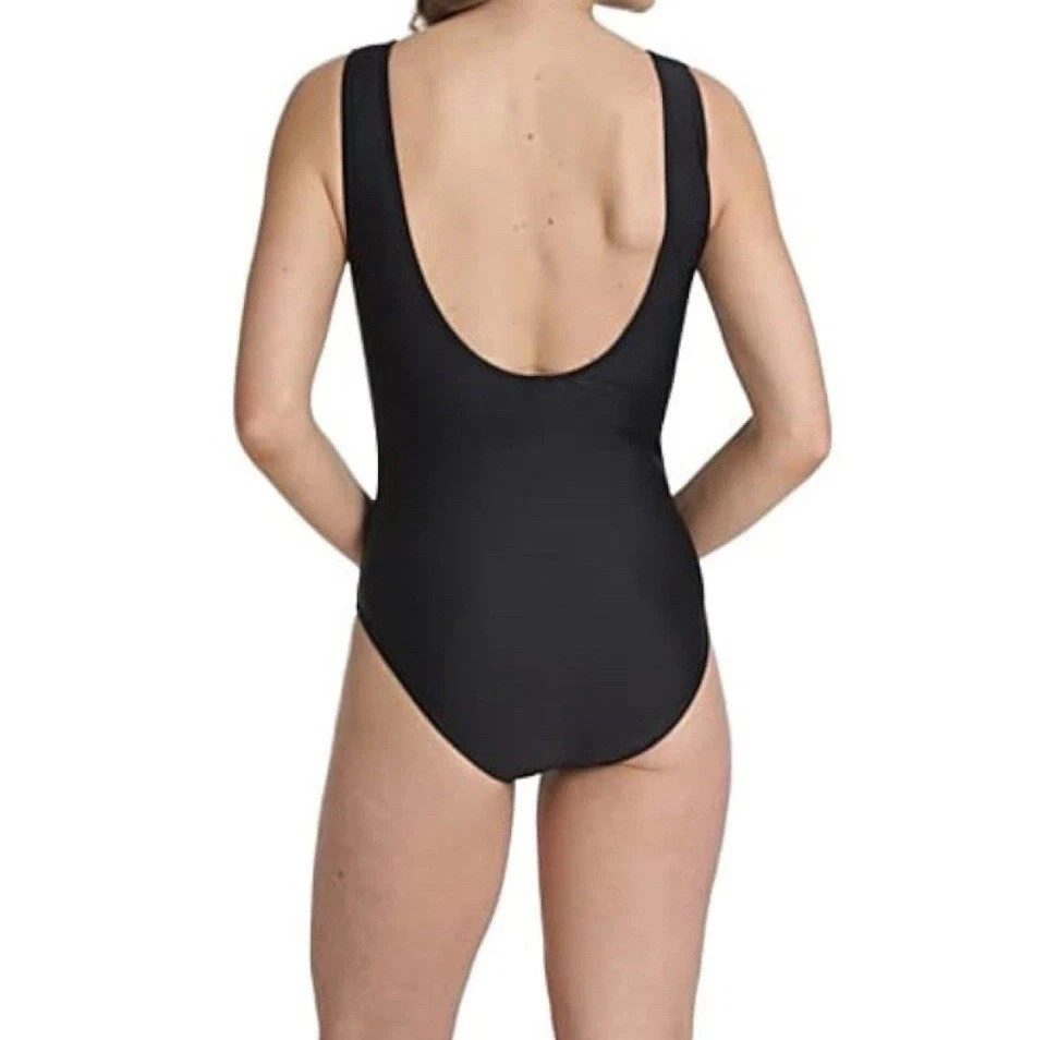 Maiô pequeno uma peça Kensie drapeado buraco na fechadura preto mergulho natação novo com etiquetas - Imagem 2 de 4