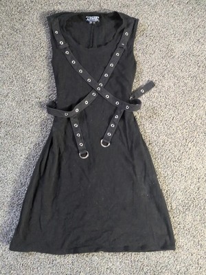 Tripp NYC Sz M Dress Daang Goodman Black Grommet Harness Dress Goth Emo Stretch