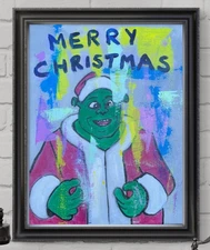 Original Art Shrek Santa 11x14 Canvas Expressionism Abstract Design Home Art