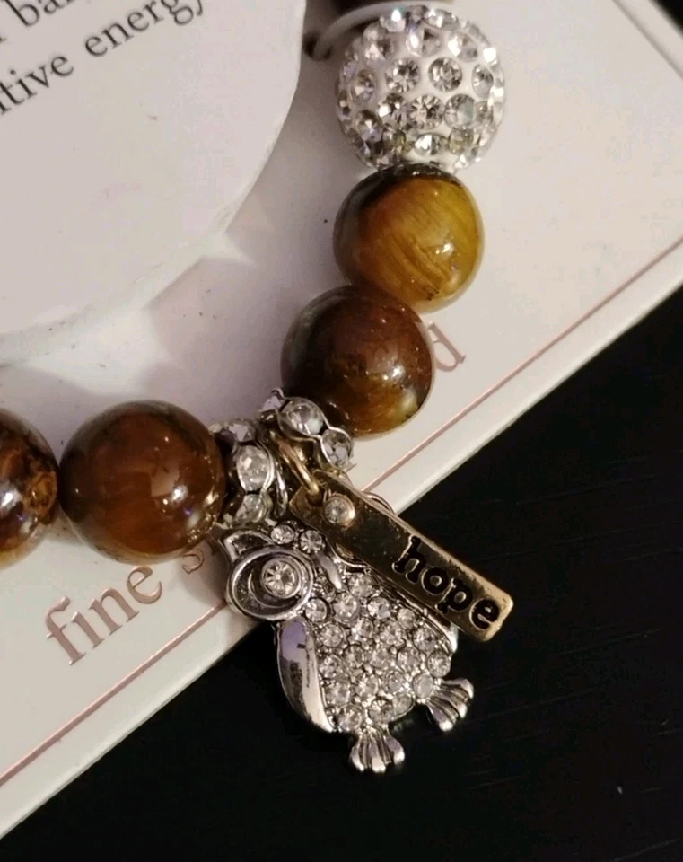 Balance Beads TIGER'S EYE Stone Silver Plated "Hope" Owl Adjustable Bracelet! - Image 4 of 4
