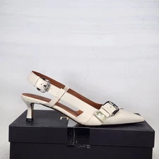 Size 9.5 (EU 40) - MAJE Fayna Double Buckle Slingback Pump 55 - White Leather