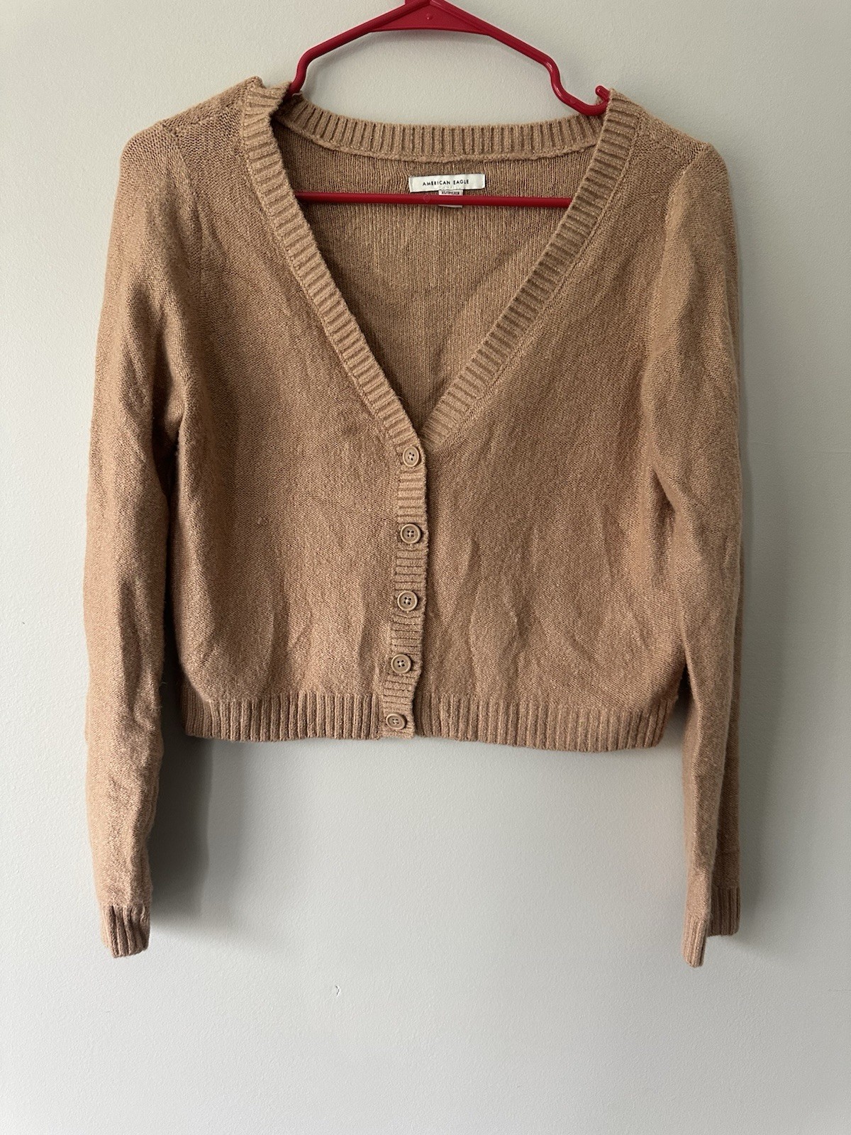 American Eagle Cropped Button Up Light Brown Card… - image 1
