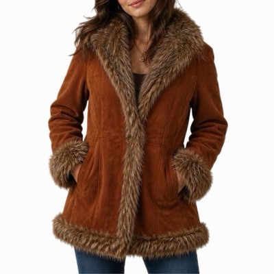 Vintage Wilsons Leather Pelle Studio Penny Lane Coat Y2K Leather Fur Trim - M