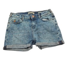 Scotch & Soda Girls Sz 10 Denim Blue Jean Shorts Petit Mi Cuffed Paint Splatter