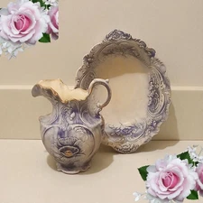 RARE Antique 1800’s Crown M-C Pitcher And Hand Washing Basin  GOOD