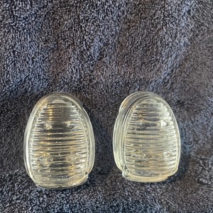 PAIR VTG/ANTIQUE/ART DECO CLEAR GLASS USA BIRD CAGE FEEDER/SEED/WATER CUP/BOWL