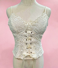 Meraki Ivory Lace Corset Cami Top Sz L Lace Up Bustier Coquette Romantic Bridal
