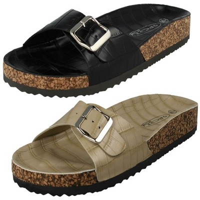 Damen Spot On Open Toe Slipper Pantoletten Sliders 'F1R0989'