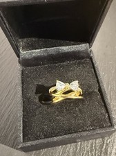 PANDORA Gold Plated Ring Double Crossover Design Size 50 Very Sparkly Costume