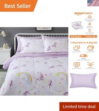Microfiber Kids' Bed-in-a-Bag 7-Piece Bedding Sheet and Comforter Set, Full/Q...