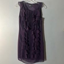 Adrianna Papell Womens Purple Ruffle Sheath Dress Size 4