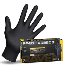 SAS Safety 66516 Raven Powder-Free Nitrile Gloves, Small, 100 Pack , Black