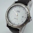 Vintage Timex Indiglo Quartz Watch Men 30m Silver Fixed Bezel Date New Battery