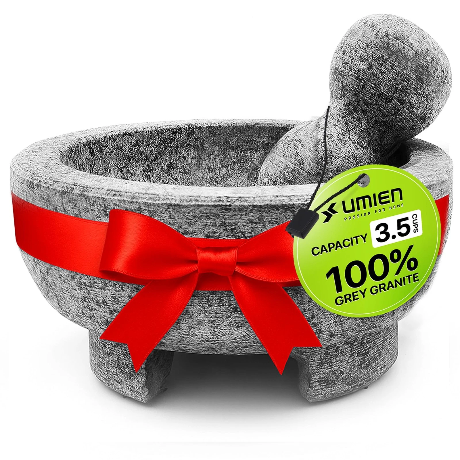 Umien Granite Mortar and Pestle Set - 8-Inch Natural 8 inches (1 Pack), Grey