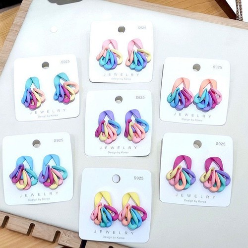 925 Silver Needle Macaron Acrylic Matte Paint Contrast Cute Girl Style Earrings - Picture 2 of 25