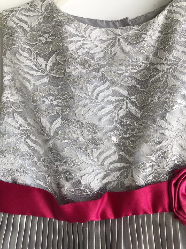 PENELOPE MACK Sliver Gray Pink Party Holiday Dress Girls Sz 6 Lined - Image 4 of 4