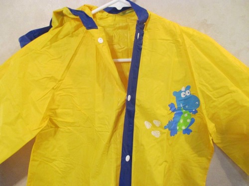 NWOT Boys Girls Yellow Blue Dragon Raincoat Windbreaker with Hood~Pockets~Large - Picture 3 of 11