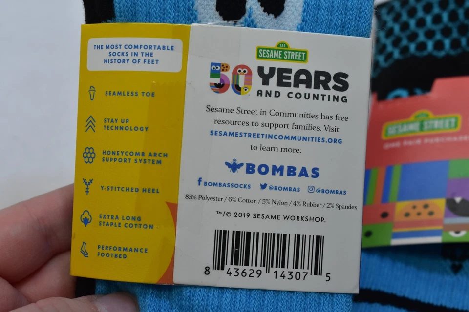 Bombas X Plaza Sésamo Galleta Monstruo Ternero Calcetines Panal Adulto S Lote de 4 Foto 3 de 4