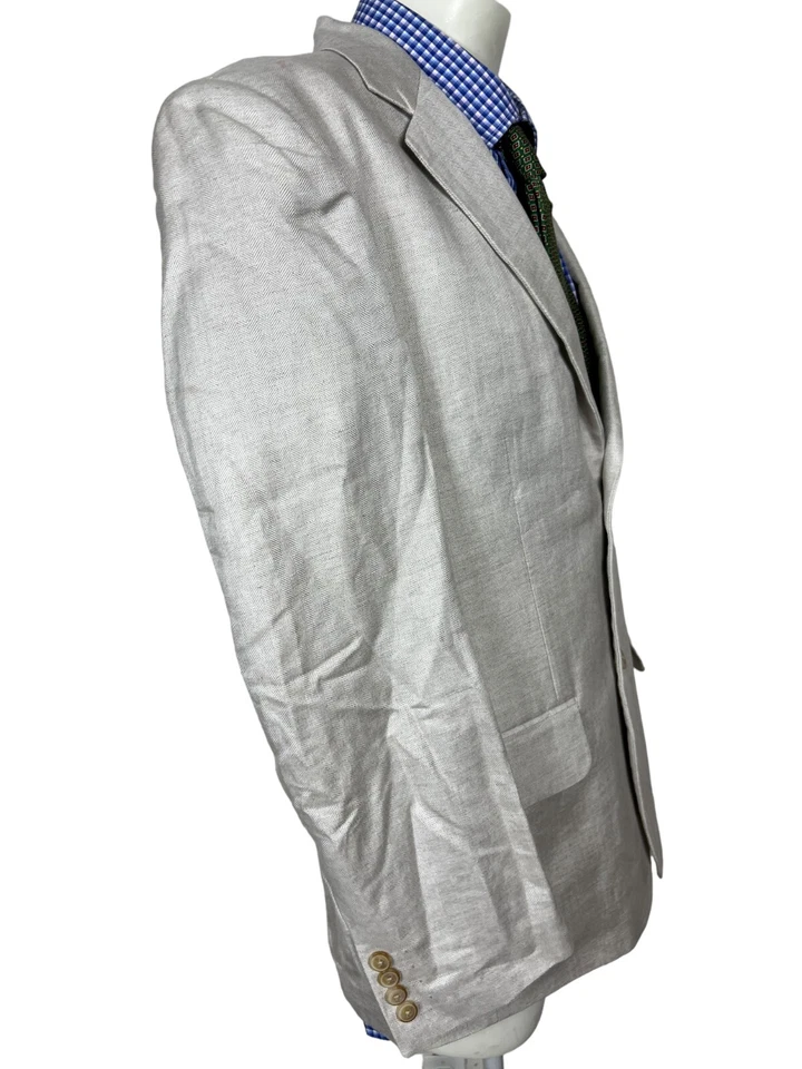 Cubavera Sport пальто куртка слоновой кости елочка льняной смеси 2 кнопки мужской 42R. - Изображение 2 из 4