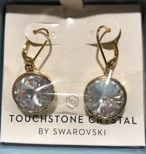 💎Touchstone Crystal Earrings 1” Drop Gold Ion Plating New Condition - Picture 2 of 9