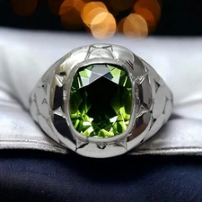 Peridot Gemstone With 925 Sterling Silver Groom Ring For Men's #AL942
