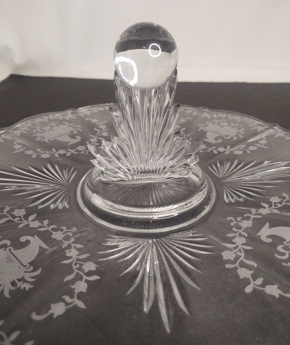 Ball Handle Server Canape Cookie Plate Glass Etched Mayflower Fostoria Flame - Picture 3 of 12