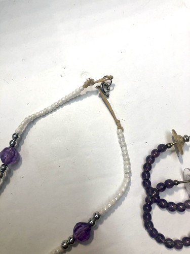 Collar/Pendientes Conjunto Joyería Disfraz Púrpura Lavanda Cuentas Hecho a Mano De Colección Años 80’s - Imagen 6 de 10