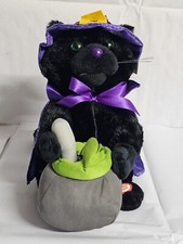 Animated Singing Halloween Black Cat w/ Green Eyes Sound N Light Animatronics