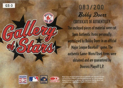 Autografo Bobby Doerr 2005 Donruss Diamond Kings e gioco oggetti indossati/usati 83/200 - Foto 2 di 2