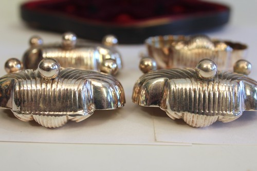 Antique Gilt Sterling Silver Italian Salt Set Shells Case Box - Picture 7 of 9