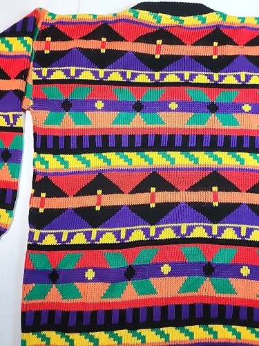 Carolina Colours Geometric Funky Knit Sweater Kidcore L-XL Vintage Aztec 80s 90s - Picture 7 of 24