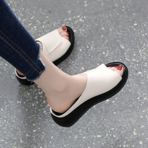 Damen Sandale dicker Boden Fischmaul Hausschuhe Sommer Komfort Keilabsatz Schuhe - Bild 14 von 18