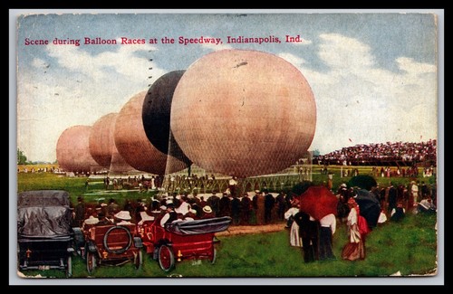 Postkarte - Szene während Ballonfahrten auf dem Speedway - Indianapolis, Indiana 1910