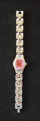Mudd Silver Tone Watch Red Dial MD2027 Link Band 6.25'' Max Size New Battery