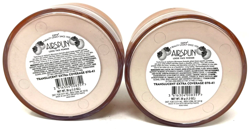 (2) Polvo facial suelto Coty Airspun sellado 070-41 - cobertura extra translúcida Foto 3 de 3