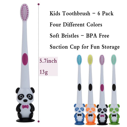Kids Toothbrushes 6 Pack Set Soft Bristles with Suction Cup, Includes Travel Cov - Picture 3 of 9