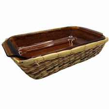 Vintage Anchor Hocking Harvest Amber Basket Buffet Utility Dish 1.5 QT Glass  