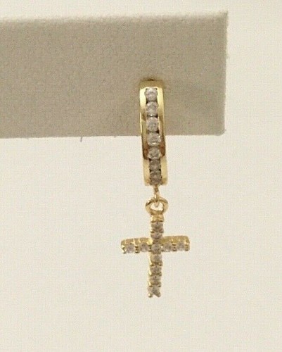 925 massiv Sterling Silber & 14K vergoldet Kreuz Ohrringe - 2mm x 12mm - E1415 - Bild 5 von 7