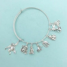 MONKEY LOVERS Silver Alloy Charms Expendable Bangle Bracelet.