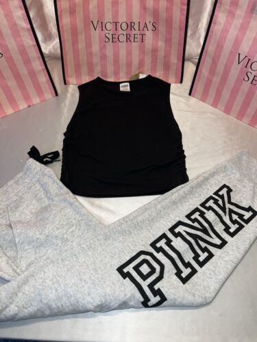 Victoria Secret PINK Sweatpants Jogger & Cropped Set Logo Large
