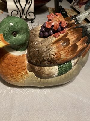 VTG 2003 Fitz & Floyd Mallard Duck soup tureen w/lid & ladle