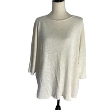 ESKANDAR WOMAN ONE SIZE IVORY SWEATER LINEN BLEND HANDLOOMED IN SCOTLAND LUXURY