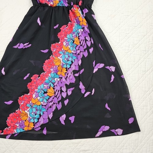 VTG 70's PBJ Black and Floral Short Sleeve Dress Size S/M - Picture 2 of 8