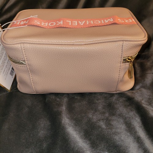 MICHAEL KORS Cosmetic Case Train Make Up Bag Organizer Pouch Pink Logo Lined New - Picture 3 of 7