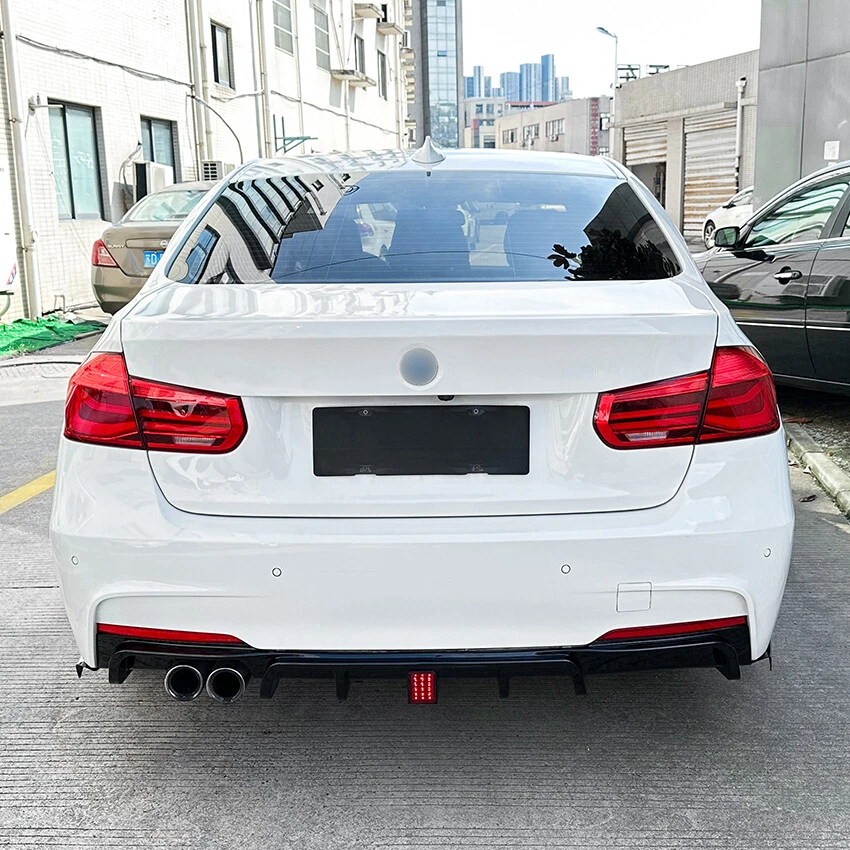 Gloss Black Rear Bumper Diffuser Lip W/Light For BMW F30 M Sport 13-19 Dual Out - Image 4 of 4