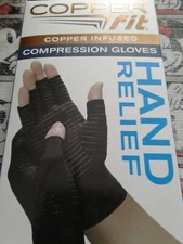 COPPER FIT • Hand Relief COMPRESSION ARTHRITIS GLOVES • L/XL •  BLACK • 1-Pair
