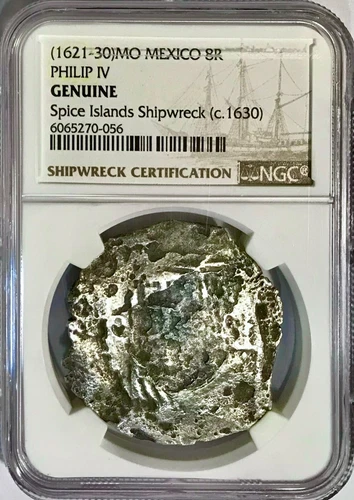 Old Silver Treasure Coin 1621-30 Mexico 8R Real Philip IV Cob NGC Gen Shipwreck